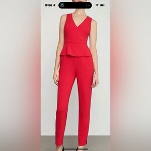 BCBG MaxAzria Cerys Peplum Jumpsuit lipstick red, V Neck Sleeveless Size  0 NWT